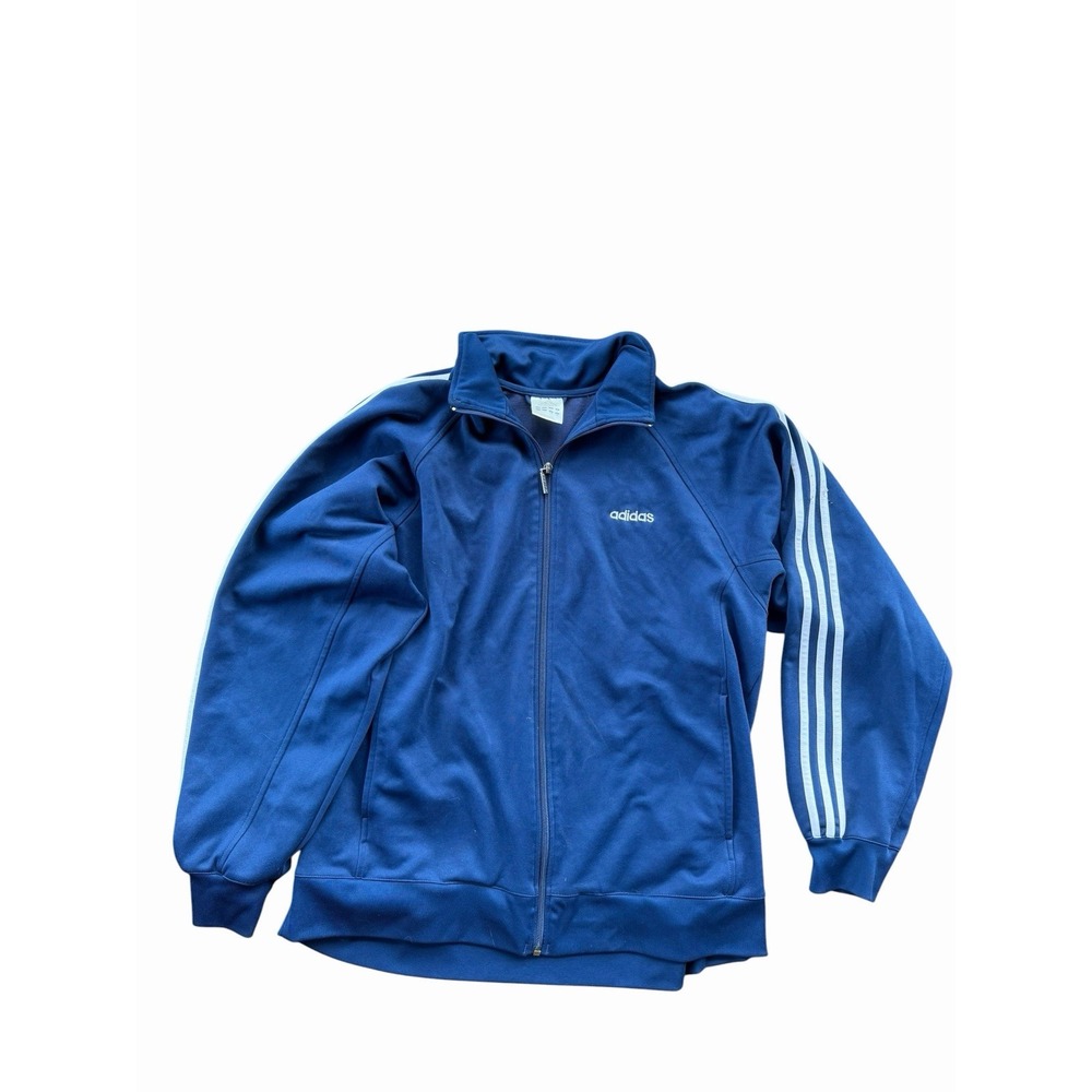 Adidas Track Jacket Mens Large Blue 3-Stripes Full Zip Athletic Performance